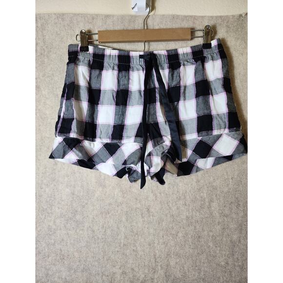 VICTORIA'S SECRET Black Gray Plaid Gold Thread Shorts Pajama Set SZ M - Picture 6 of 13